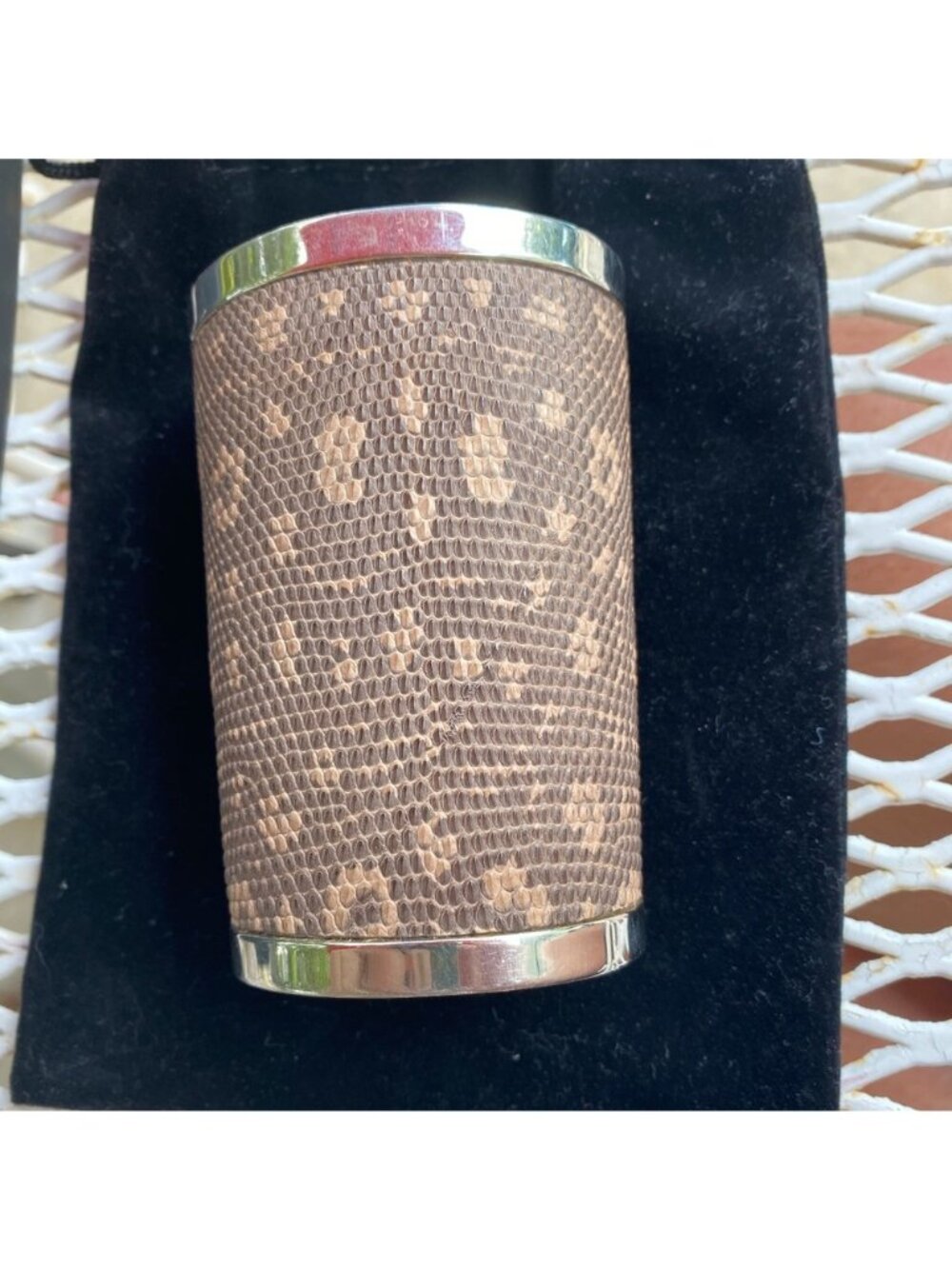 Michael Kors Brown Leather & Metal Cuff Bracelet With Animal Print Pattern